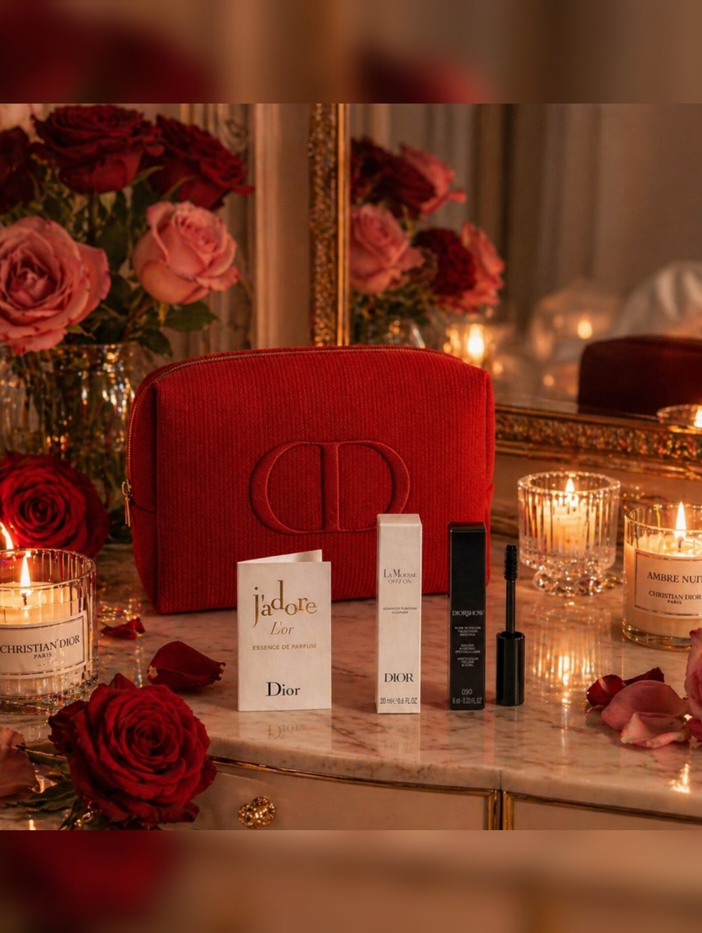 Dior Red Cosmetic Bag Bundle (4) New
